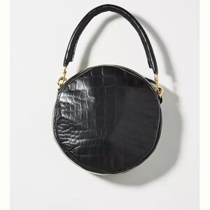 Clare V embossed soft black leather circle bag